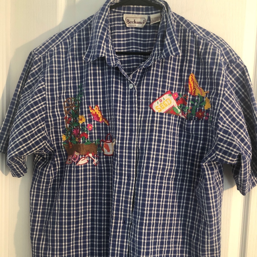 Vintage Cottagecore Garden XL Cotton Embroidered Shirt PTP 26”